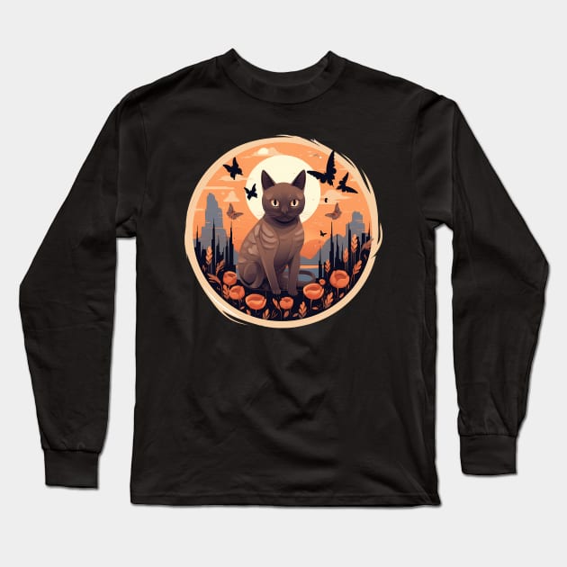 Burmese Cat Halloween, Cat Lover Long Sleeve T-Shirt by dukito